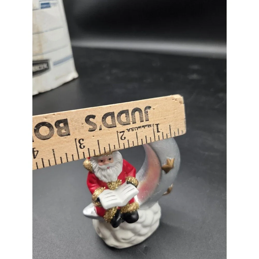 Santa On Crescent Moon Reading A Book Christmas Decor